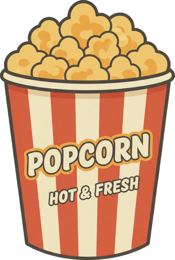 A paper bucket overflowing with freshly popped popcorn